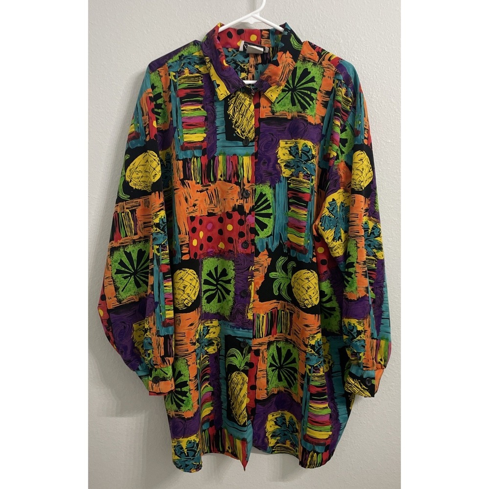 NEW‎ PHYSICAL ATTRACTION OVERSISED DRESS SHIRT SIZE 1X MADE IN USA--PINEAPPLE